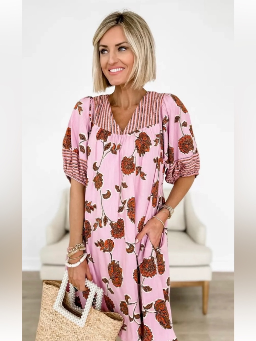 Knox Rose Boho Cotton Blend Mixed Print Tunic Tassel Relaxed Fit Dress Size L